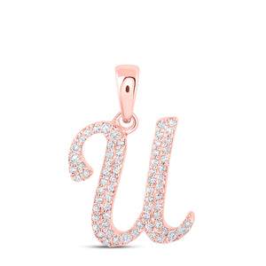 10kt Rose Gold Womens Round Diamond U Initial Letter Pendant 1/6 Cttw