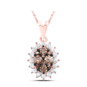 10kt Rose Gold Womens Round Brown Diamond Oval Pendant 1/2 Cttw