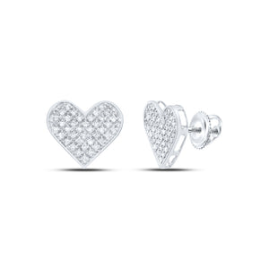 Sterling Silver Womens Round Diamond Heart Cluster Earrings 1/4 Cttw