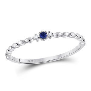 10kt White Gold Womens Round Blue Sapphire Diamond Stackable Band Ring .03 Cttw