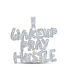 10kt Yellow Gold Mens Baguette Diamond Wake Up Pray Hustle Phrase Charm Pendant 3-3/4 Cttw