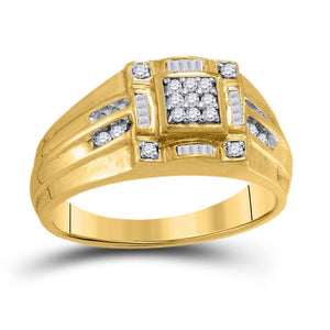 10kt Yellow Gold Mens Round Diamond Square Cluster Ring 1/4 Cttw