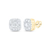 14kt Yellow Gold Womens Round Diamond Square Cluster Earrings 3/4 Cttw