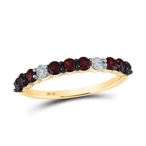 10kt Yellow Gold Womens Round Synthetic Garnet Diamond Band Ring 7/8 Cttw