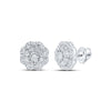 10kt White Gold Womens Round Diamond Octagon Earrings 1/2 Cttw