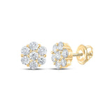 14kt Yellow Gold Round Diamond Flower Cluster Earrings 1-1/2 Cttw