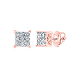 10kt Rose Gold Womens Round Diamond Square Earrings 1/6 Cttw