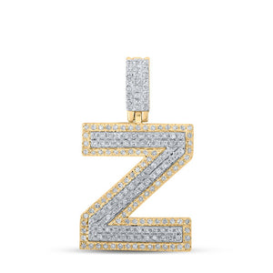 10kt Two-tone Gold Mens Round Diamond Z Initial Letter Pendant 1/2 Cttw
