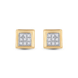 10kt Yellow Gold Womens Round Diamond Square Earrings 1/20 Cttw