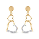 14kt Yellow Gold Womens Round Diamond Heart Dangle Earrings 1/10 Cttw