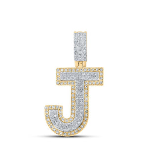 10kt Two-tone Gold Mens Round Diamond J Initial Letter Pendant 1/2 Cttw