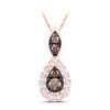 10kt Rose Gold Womens Round Brown Diamond Teardrop Pendant 1/5 Cttw