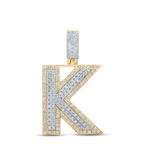 10kt Two-tone Gold Mens Round Diamond K Initial Letter Pendant 1/2 Cttw