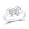 10kt White Gold Womens Round Diamond Butterfly Bug Ring 1/20 Cttw