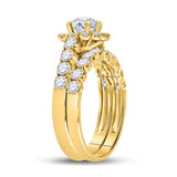 14kt Yellow Gold Round Diamond Halo Bridal Wedding Ring Band Set 2 Cttw