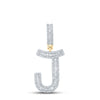 14kt Yellow Gold Mens Baguette Diamond J Initial Letter Charm Pendant 3/4 Cttw