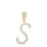 10kt Yellow Gold Mens Round Diamond S Initial Letter Charm Pendant 5/8 Cttw