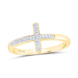 10kt Yellow Gold Womens Round Diamond Cross Ring 1/20 Cttw