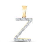 14kt Yellow Gold Womens Round Diamond Z Initial Letter Pendant 1/5 Cttw