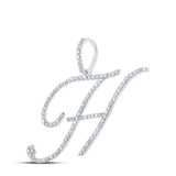 10kt White Gold Womens Round Diamond H Initial Letter Pendant 5/8 Cttw