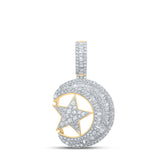 10kt Yellow Gold Womens Baguette Diamond Crescent Moon Star Pendant 3-5/8 Cttw