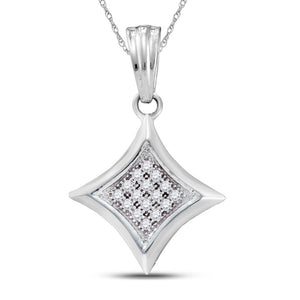 10kt White Gold Womens Round Diamond Diagonal Kite Square Cluster Pendant 1/20 Cttw