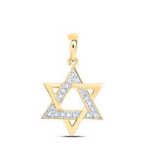 14k Yellow Gold Round Diamond Star Magen David Jewish 6-point Pendant 1/10 Cttw