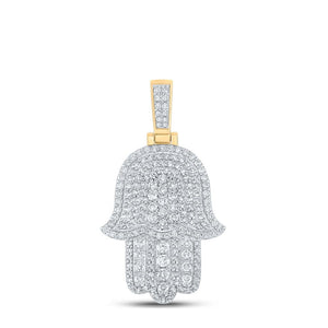 10kt Yellow Gold Mens Round Diamond Hamsa Charm Pendant 1 Cttw