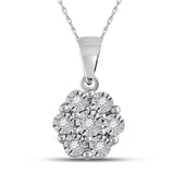 10kt White Gold Womens Round Diamond Cluster Pendant 1/20 Cttw