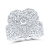 10kt White Gold Round Diamond Heart Bridal Wedding Ring Band Set 2 Cttw