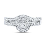 10kt White Gold Round Diamond Halo Bridal Wedding Ring Band Set 1/3 Cttw