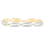 14kt Yellow Gold Womens Round Diamond Paper Clip Fashion Bracelet 1-7/8 Cttw
