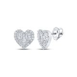 14kt White Gold Womens Baguette Diamond Heart Earrings 3/8 Cttw