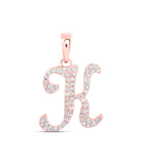 10kt Rose Gold Womens Round Diamond K Initial Letter Pendant 1/5 Cttw