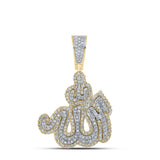 10kt Yellow Gold Mens Round Diamond Allah Islam Charm Pendant 1-1/2 Cttw