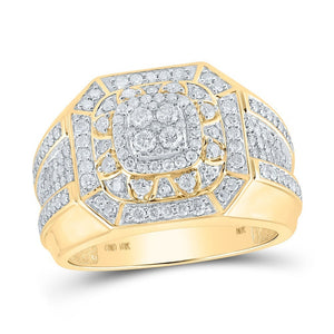 10kt Yellow Gold Mens Round Diamond Octagon Cluster Ring 1-1/3 Cttw