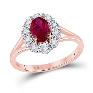 14kt Rose Gold Womens Oval Ruby Diamond Solitaire Ring 1-1/4 Cttw