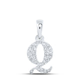 10kt White Gold Womens Round Diamond Q Initial Letter Pendant 1/10 Cttw