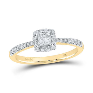 14kt Yellow Gold Princess Diamond Square Halo Bridal Wedding Engagement Ring 1/2 Cttw