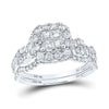 10kt White Gold Princess Diamond Square Bridal Wedding Ring Band Set 1 Cttw