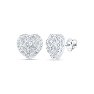 10kt White Gold Womens Round Diamond Heart Earrings 1-1/4 Cttw