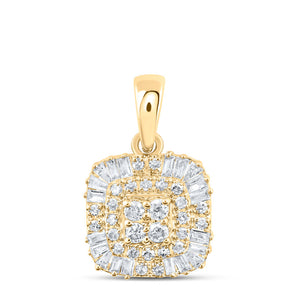 10kt Yellow Gold Womens Baguette Diamond Square Pendant 1/4 Cttw