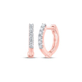 10kt Rose Gold Womens Round Diamond Hoop Earrings 1/10 Cttw