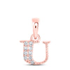 10kt Rose Gold Womens Round Diamond U Initial Letter Pendant 1/20 Cttw