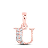 10kt Rose Gold Womens Round Diamond U Initial Letter Pendant 1/20 Cttw