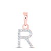 10kt Rose Gold Womens Round Diamond R Initial Letter Pendant 1/20 Cttw