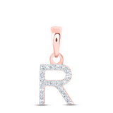 10kt Rose Gold Womens Round Diamond R Initial Letter Pendant 1/20 Cttw