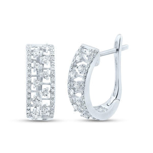 14kt White Gold Womens Round Diamond Oblong Hoop Earrings 3/4 Cttw