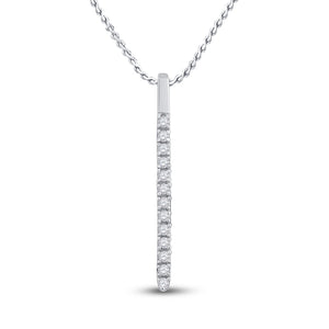 14kt White Gold Womens Round Diamond Bar Pendant 1/10 Cttw