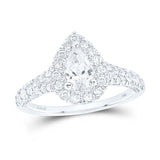 14kt White Gold Pear Diamond Halo Bridal Wedding Engagement Ring 1-1/4 Cttw